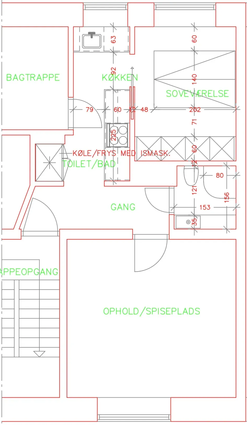 Plantegning, lejlighedsrenovering Ågade — Yderskov Arkitekter
